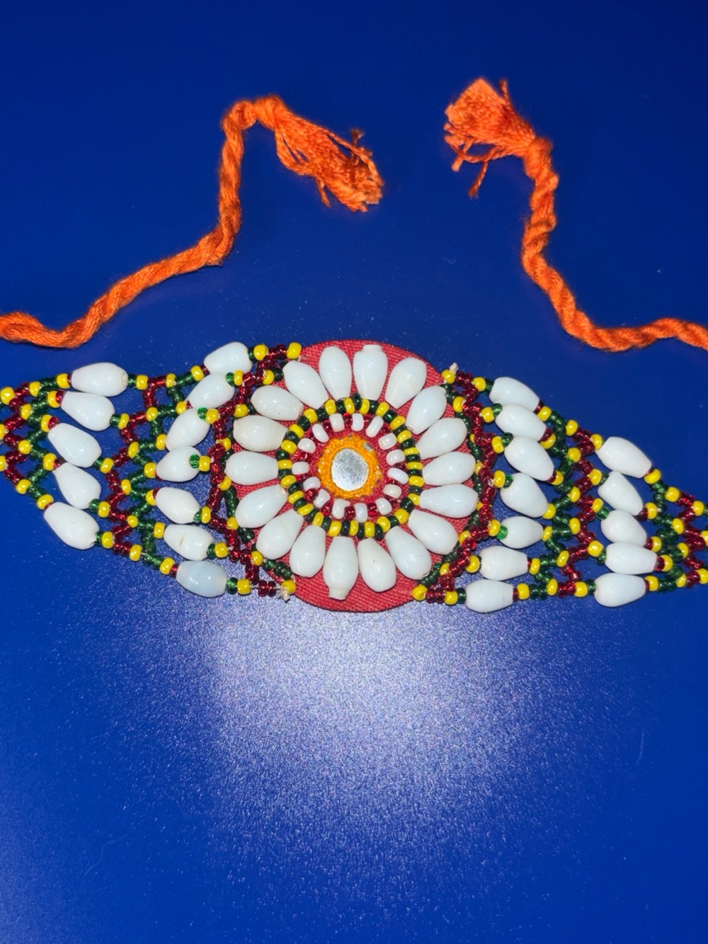 Native American Beaded Wrist Band Bracelet with Orange Tie